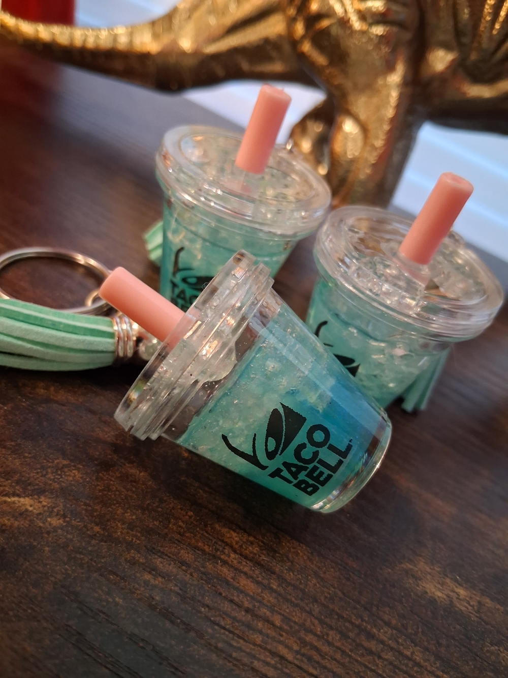 Mini Baja Blast Keychain - Turquoise with Pink Straw - Picture 5 of 5